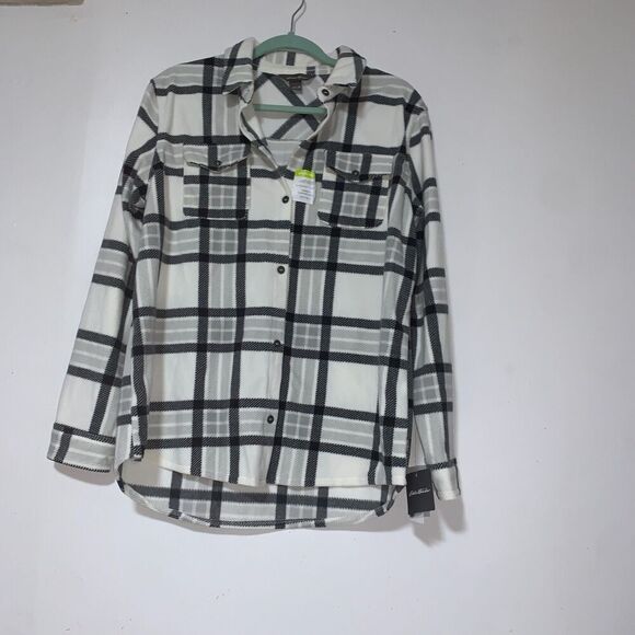 women's soft Eddie Bauer Venture Fleece Button Front Shirt size M Natural Plaid - Picture 1 of 11